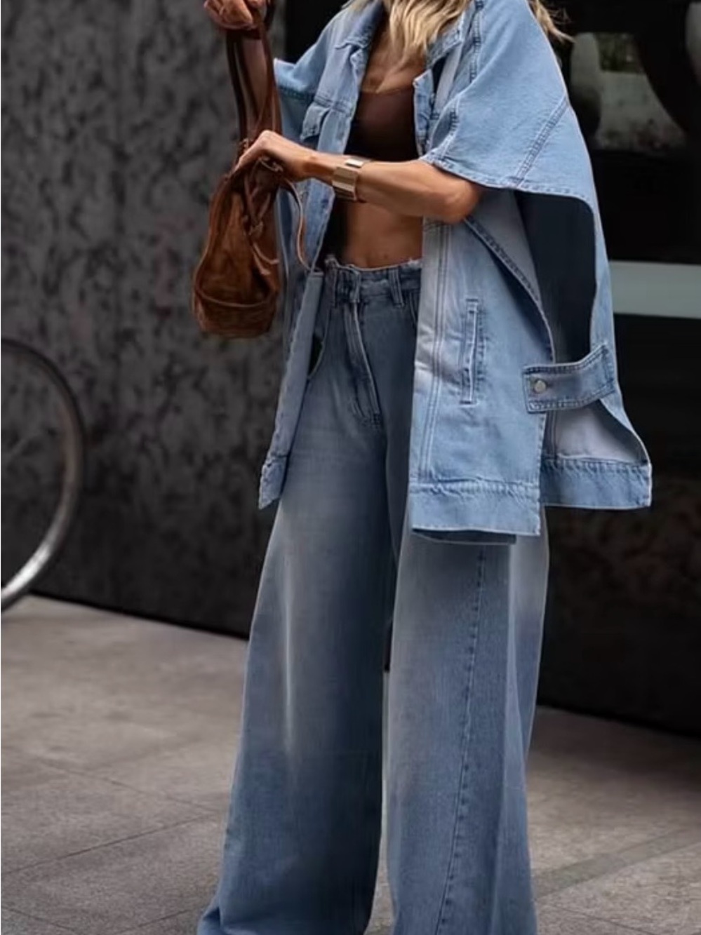 Denim Sleeveless Wide Fit VEST open sides with Tab  Buttons Size Medium